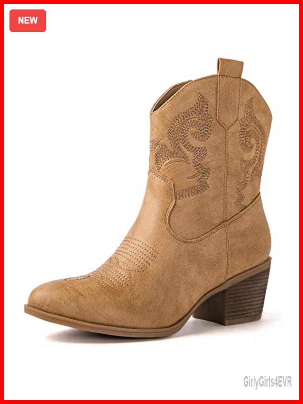 Cowboy Boots for Women Short Ankle Boots Faux Leather Round Toe Low Heel Zip